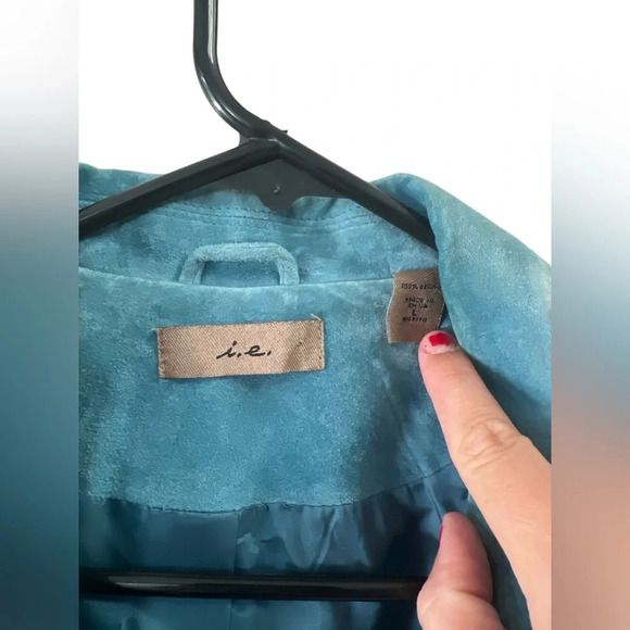 Blue leather suede long sleeve jacket - Picture 3 of 4